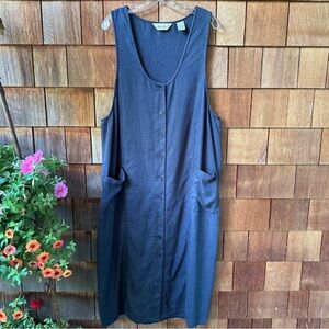 Vintage Eddie Bauer Grey Linen Sleeveless Dress Jumper in Women's Large